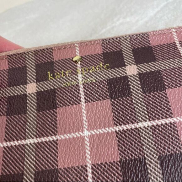 Kate Spade Wristlet Fairmount Square Slim Bee Clutch Plaid Pink No Strap - Picture 16 of 16